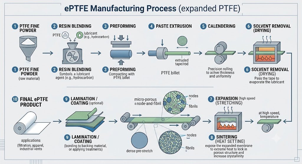 How is ePTFE made manufacturing process explained