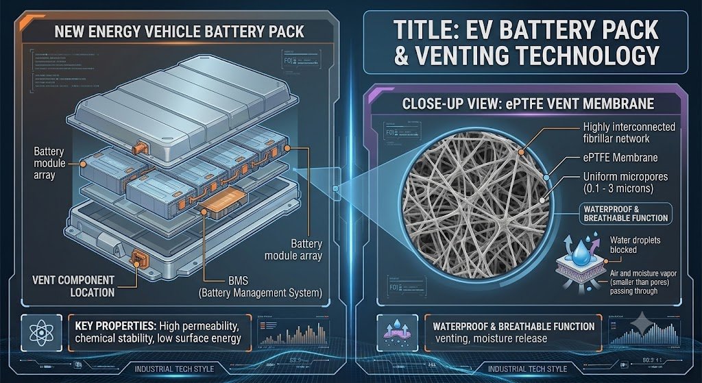 ePTFE battery vent membrane for EV battery system